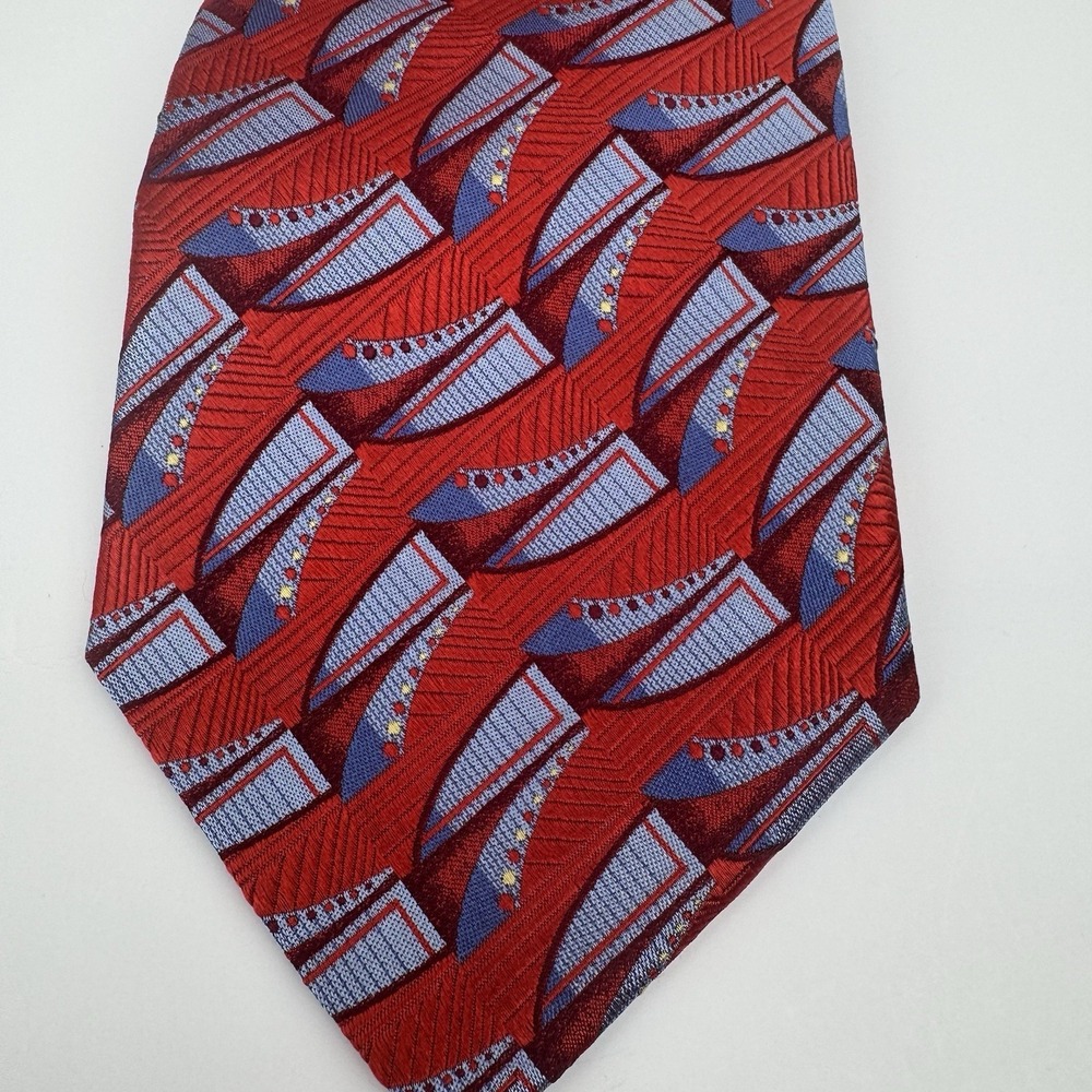 Jos A Bank Italy Red Abstract Geometric Silk Necktie Mens Designer Tie